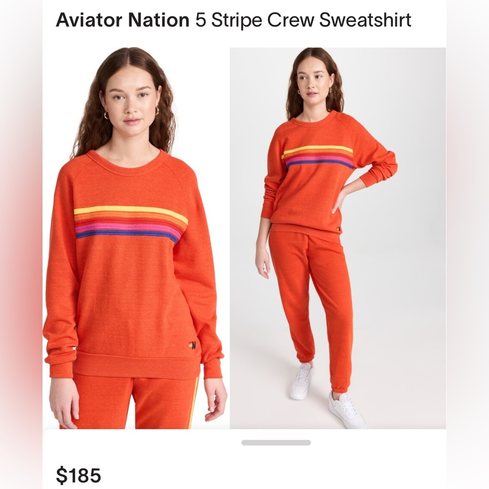 Aviator Nation Bold Orange Crew with Multicolor Stripes
